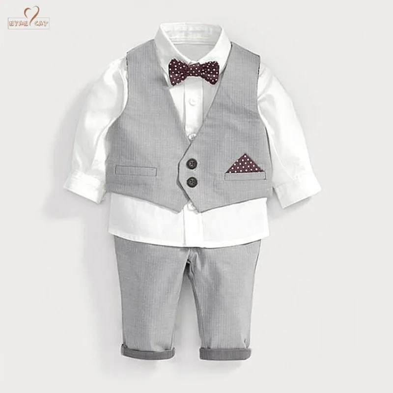 

Nyan Cat Baby boys clothes gentlemen bow tie white shirt Waistcoat Bowtie Pantset wedding party birthday infant costume clothing