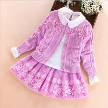 2017 new fashion spring autumn kids girls cotton clothes Sweater coat shirt and skirt 3 pcs lace clothing set High Quality 7-13Y цена 2017 new fashion spring autumn kids girls cotton clothes Sweater coat shirt and skirt 3 pcs lace clothing set High Quality 7-13Y цены онлайн