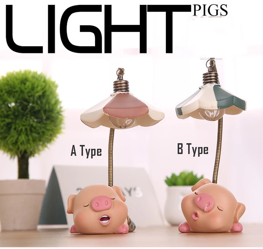 Pig Cartoon LEDs Button Cell Powered Reading Desk Table Bedside Lamp Light LED night light for kids room (1)