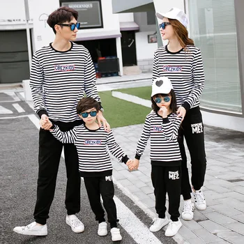

Autumn and Winter Matching Outfits Stripe Suit Letters Embroidered Mom and Daughter and Son Sweater Family Matching Clothes Set