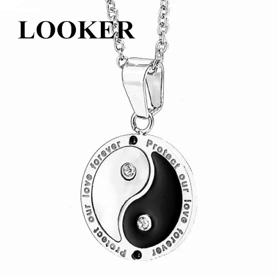 

Jewelry Chinese Ethnic Yin Yang Tai Chi Pendant Necklace Silver Stainless Steel Crystal Rhinestone Coin Necklace for Women