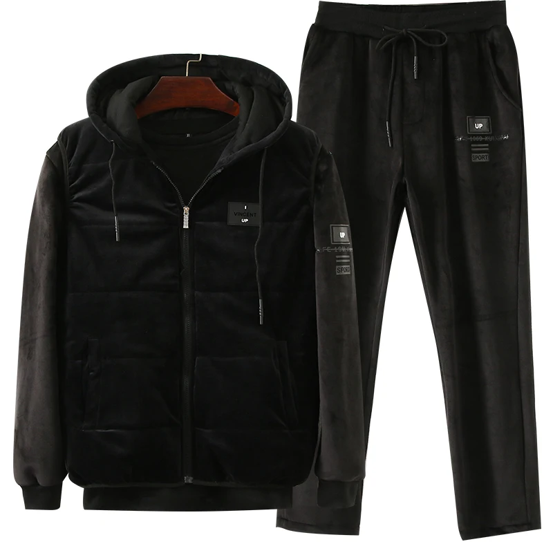 Casual Tracksuit Men Set 2018 Winter New Inner Fleece Thick Hooded Jacket + Pants Men's Two Piece Sets Warm Home Suit Male Casual Tracksuit Men Set 2018 Winter New Inner Fleece Thick Hooded Jacket + Pants Men's Two Piece Sets Warm Home Suit Male