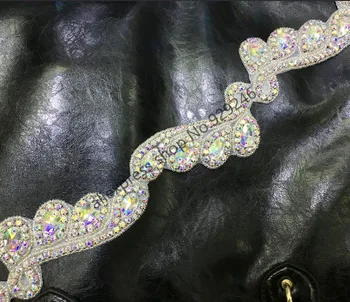 

free shipping 82cm/lot shiny gorgeous AB tear-drop glass crystal rhinestone applique wings trims for garment costume decoration