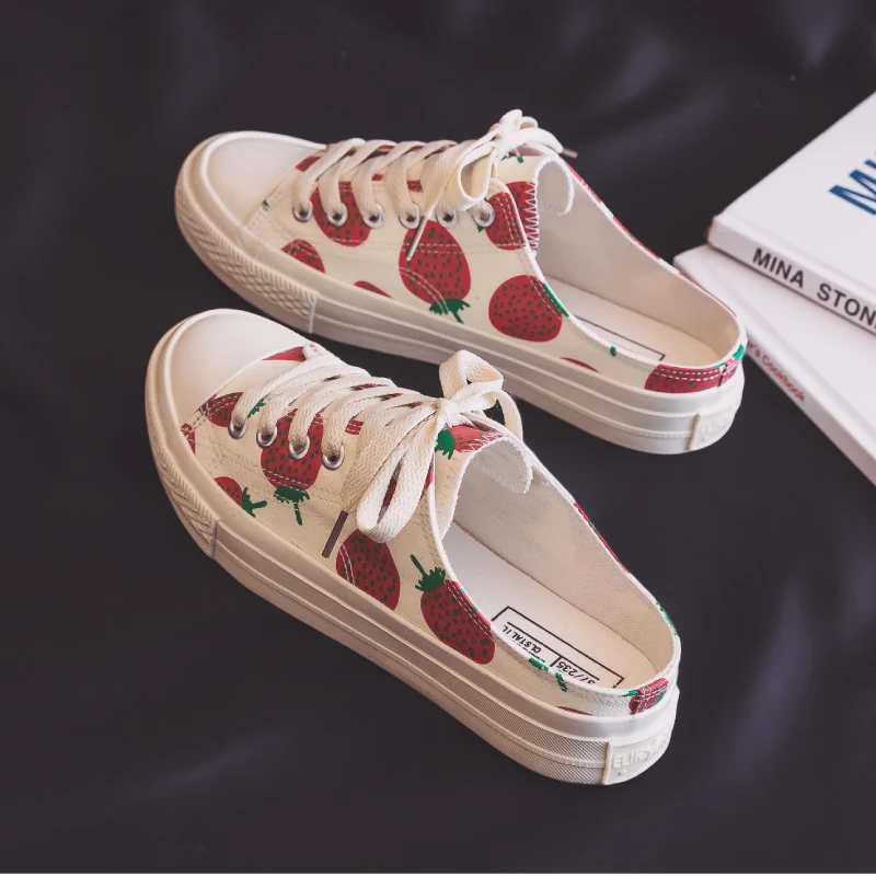 

Canvas Shoes Women Slip on Loafers 2019 Spring New Strawberry Pineapple Banana Lovely Fruit Shoes Girls Sneakers Nice Quality