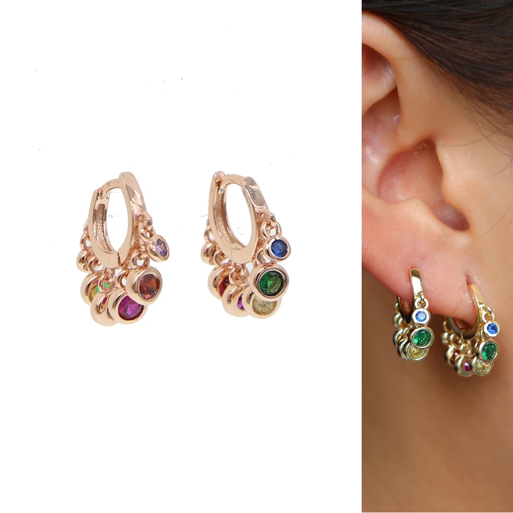 

2019 Gold Color Hoop Earrings For Women Bohemian cz delicate Statement Geometry Round rainbow colorful cz Earring Pierce Jewelry