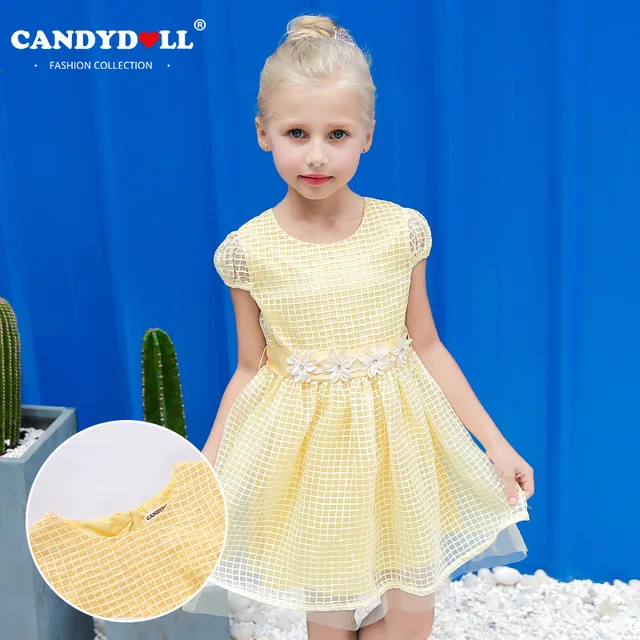 Candydoll 2017 Children Girls Dresses Summer Fashion Plaid Mesh Lace