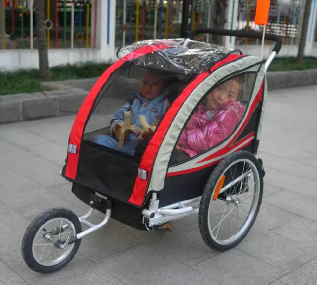 Remorque de vélo jumeaux 3 en 1, grande roue de 20 pouces, poussette pour  bébé, jogging pliable pour enfants, deux sièges, chariot de vélo d'extérieur