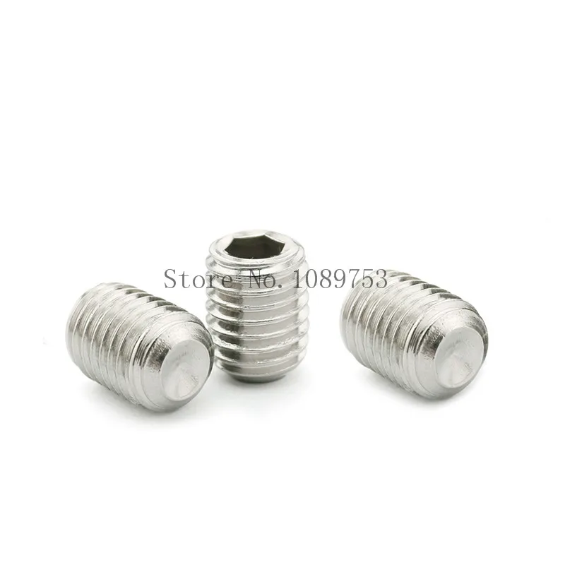 50Pcs DIN913 M2.5 M3 M4 M5 304 Stainless Steel Metric Thread Grub Screws Flat Point Hexagon Socket Set Screws Headless H_