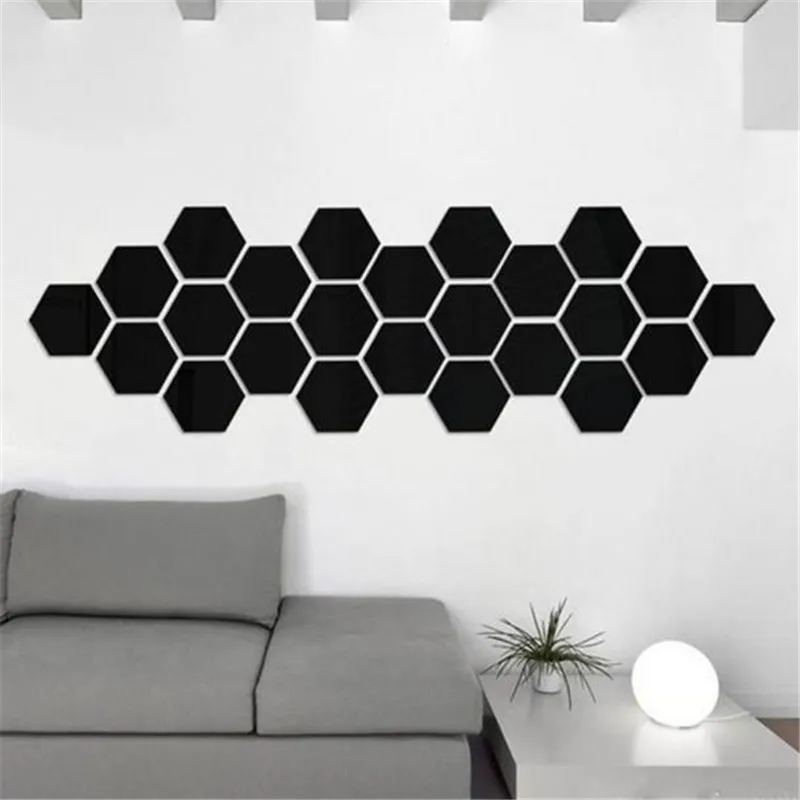 12pcs 3d mirror hexagon vinyl removable wall sticker decal home