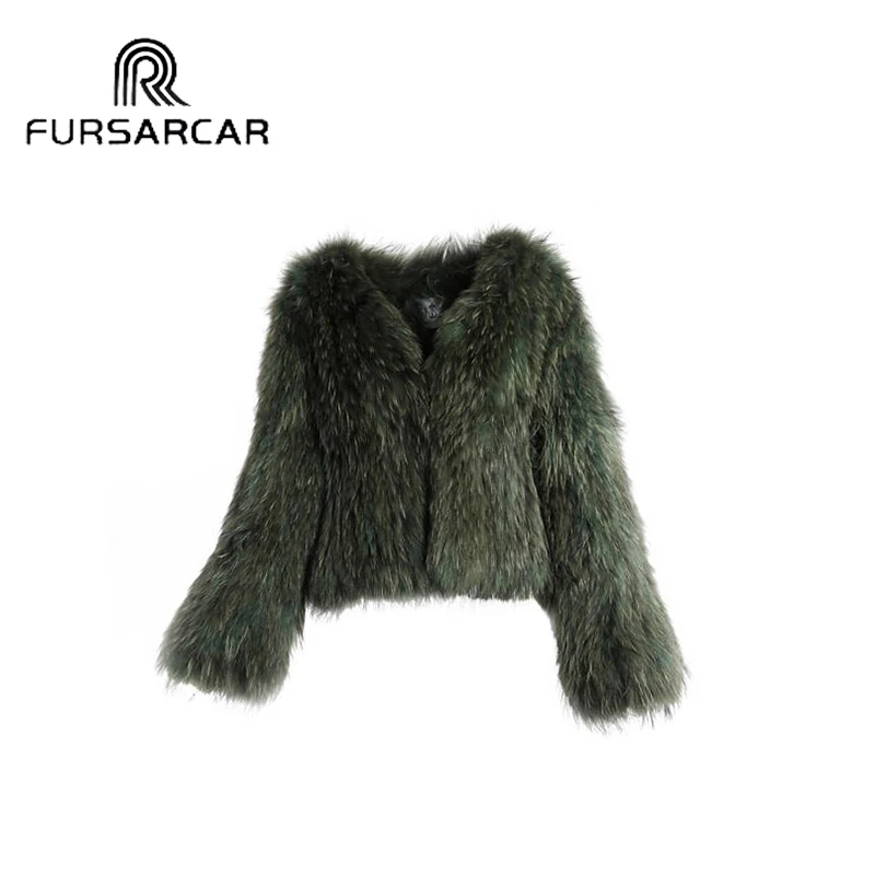 FURSARCAR New Women's Real Fur Coats Short Style Genuine Leather Raccoon Fur Jacket Natural Natural Fur Female Coat