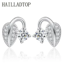 Women s Stud Earrings Jewelry Special Design Sweet Leaves Bud Earrings Luxury Shining Cubic Zirconia Crystal