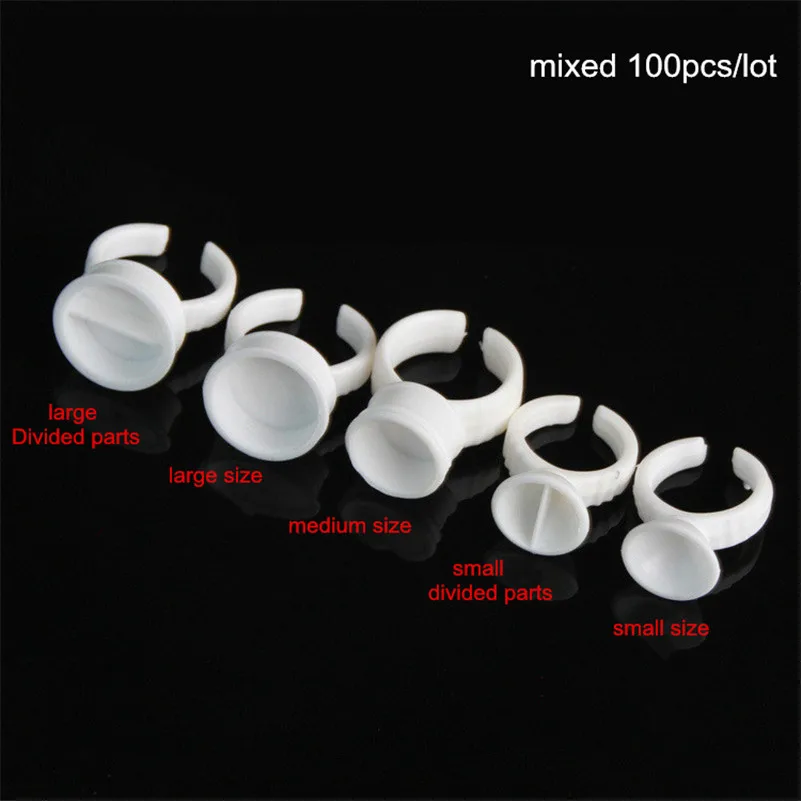 

100Pcs/Lot Mixed Large Medium Small Sizes Disposable Divided Parts Tattoo False Eyelash Pigment Ring Ink Cup Caps White