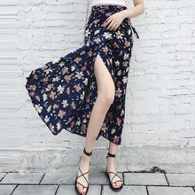 Винтажные женские длинные юбки с цветочным принтом летняя элегантная пляжная юбка макси в стиле бохо с высокой талией Повседневная шифоновая юбка