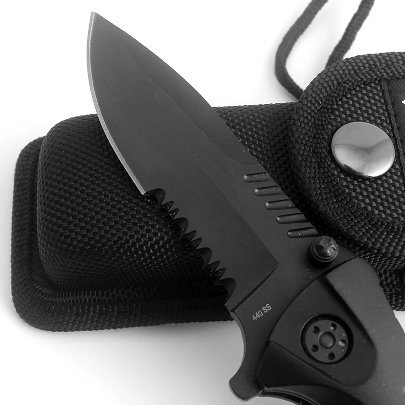 KKWOLF Folding Knife Multifunctional Half-tooth Walther Defence Pocket Knife Black Survival Hunting Knife EDC Tactical Knife too KKWOLF Folding Knife Multifunctional Half-tooth Walther Defence Pocket Knife Black Survival Hunting Knife EDC Tactical Knife too