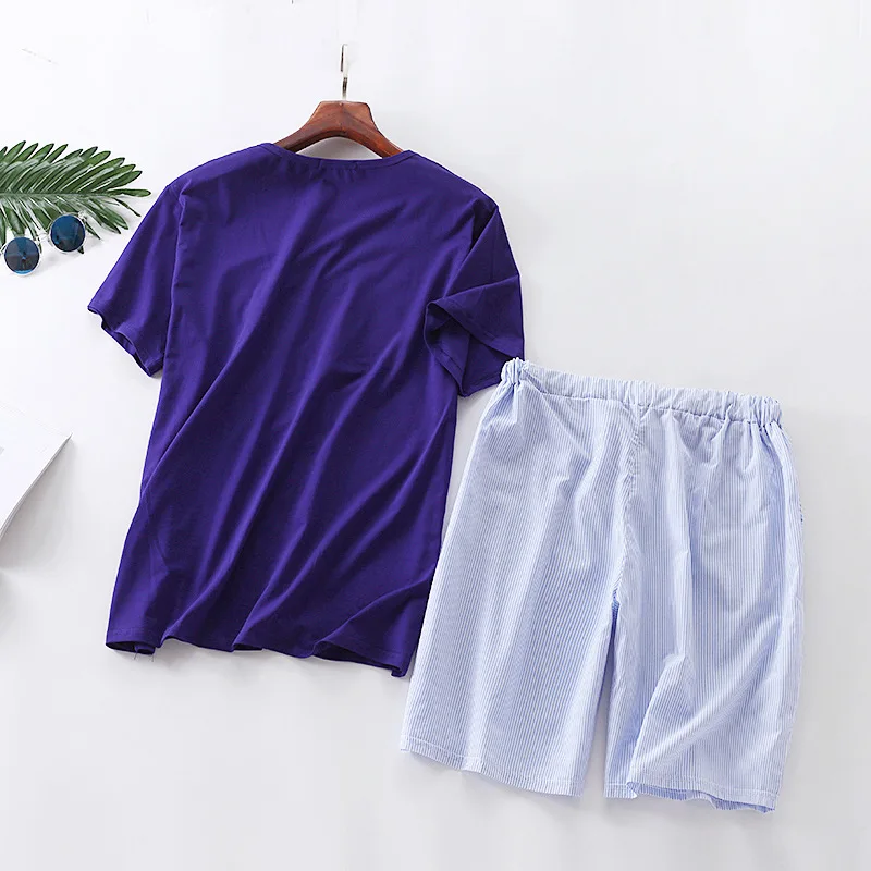 Синий кит, хлопок, Мужская пижама, короткий пижамный комплект, летние простые пижамы для мужчин, короткие рукава, шорты, домашняя одежда, homme