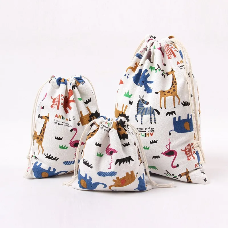 

Urijk 1PC Printed Canvas Portable Tote Drawstring Bag Clothes Socks Shoes Underwear Bag Organizers Travel Bag Toy Storage