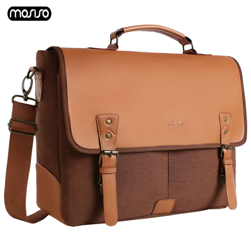 

MOSISO Vintage PU Leather Laptop Bag For Women Nylon Notebook Bags For Macbook Pro 15 Laptop Shoulder Handbag 15 Inches Briefcas