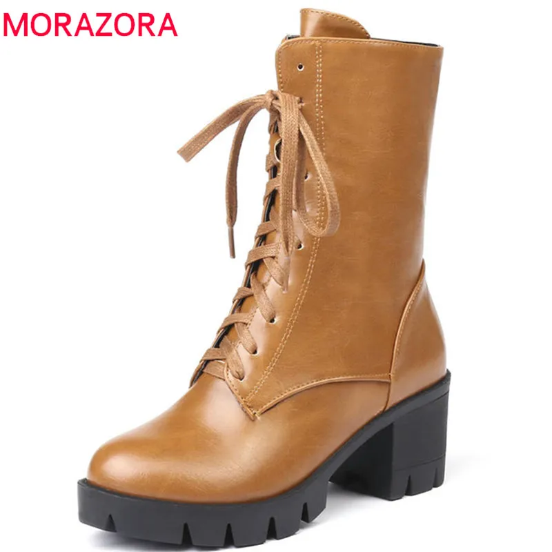 MORAZORA 2018 new style ankle boots for women round toe autumn winter boots zipper lace up platform boots punk shoes woman цена MORAZORA 2018 new style ankle boots for women round toe autumn winter boots zipper lace up platform boots punk shoes woman цены онлайн