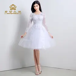 BIXIZHIRAN Белый Элегантные аппликации три четверти v-образный вырез до колена коктейльное платье для свадьбы органза платье для выпускного