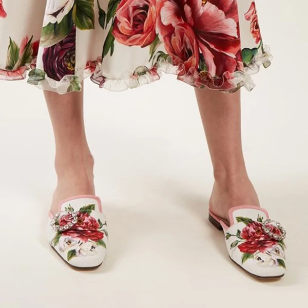 Свадебная обувь с розовыми розами и цветочным принтом; элегантная дизайнерская женская обувь на каблуке «рюмочка» с острым носком и драгоценными камнями - Цвет: as pic