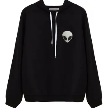 

NEW Women Casual Alien Print Girl Hoodies Unisex Lapel Hooded Sweatshirts Pullovers Turn-down Collar Girl