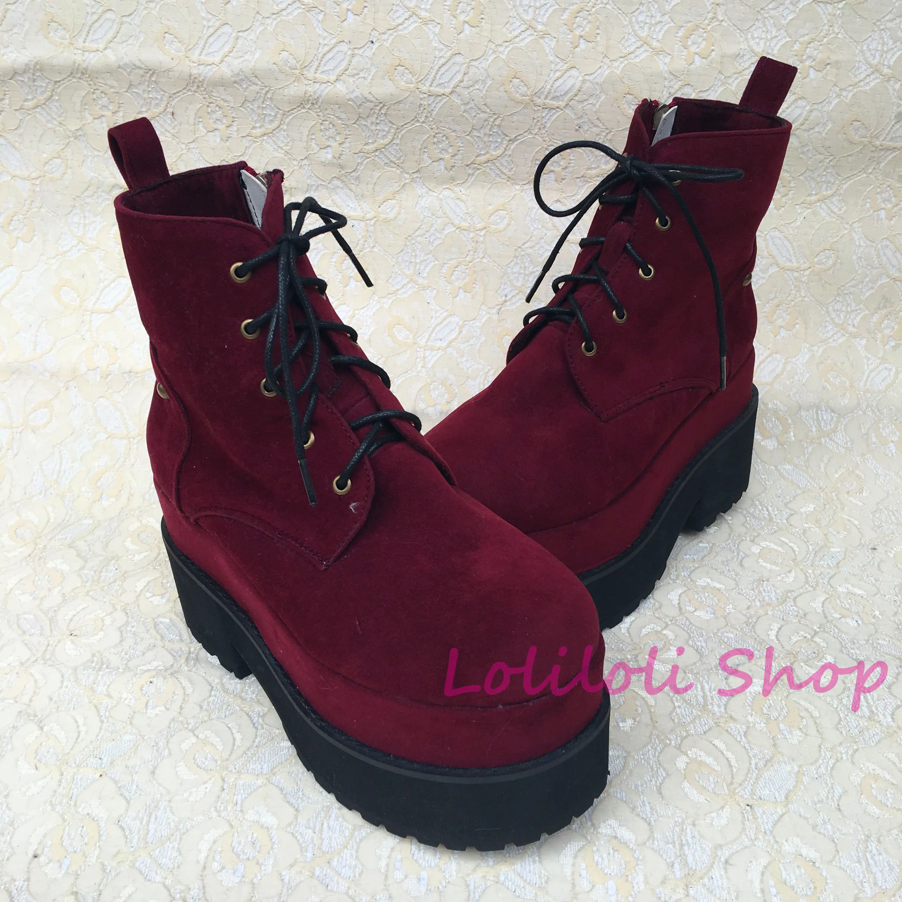Punk ita sepatu sepatu antaina Lolil iyoyo Jepang desain besar Punk ita sepatu sepatu antaina Lolil iyoyo Jepang desain besar custom wine red suede tali hak tinggi untuk ganda bawah 4179 1 di Wanita Pompa dari