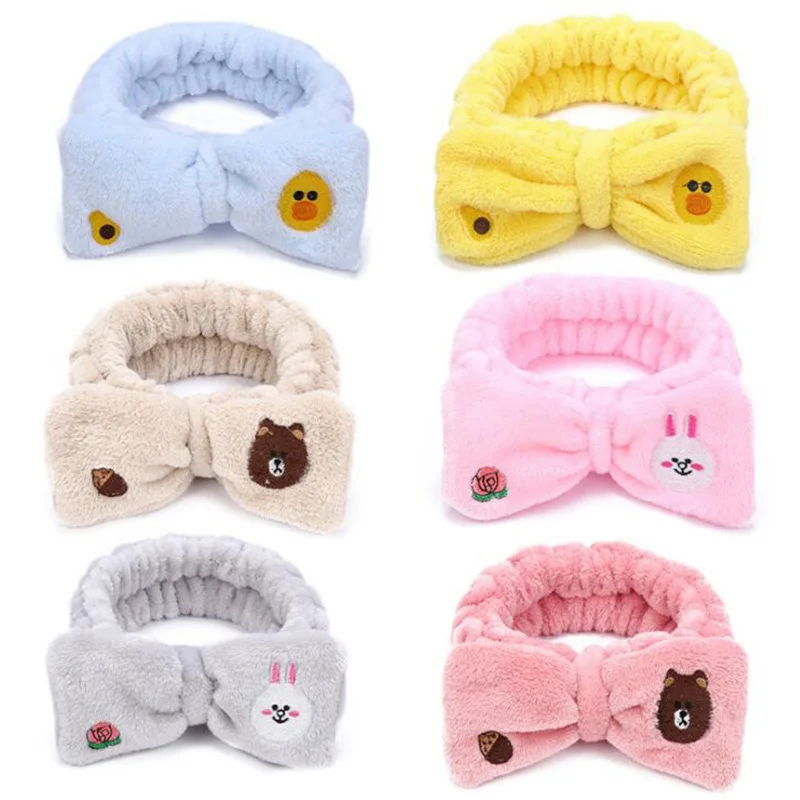 

2019 New Fashion colorful Cartoon Bow Coral Fleece Headbands For Women Girls Headwear Hair Bands Hats Lady Hair Accessories