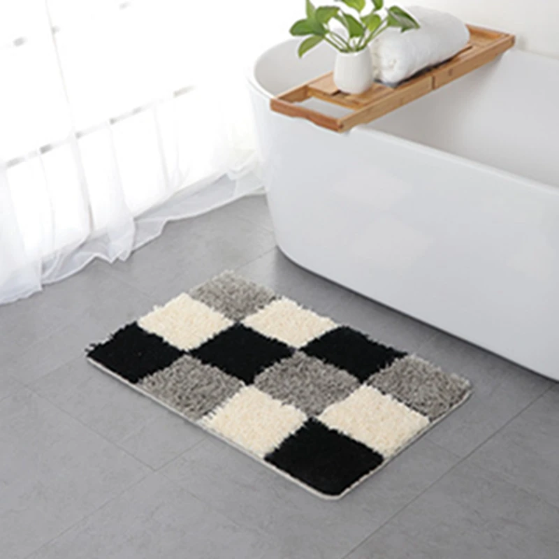 

Bathroom Carpet Lattice Microfiber Mat Kitchen Bedroom Water Absorption Nonslip Rug Bath Mat Set Red Blue Gray Green Purple