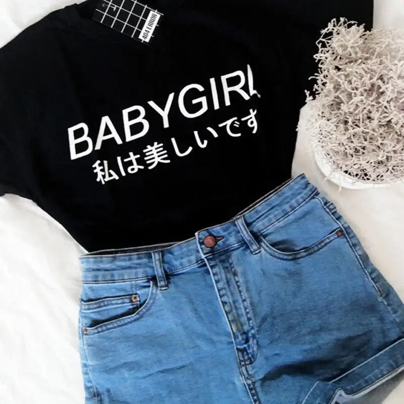 Японские футболки Babygirl с буквенным принтом Футболки tumblr женская одежда Harajuku Inspired