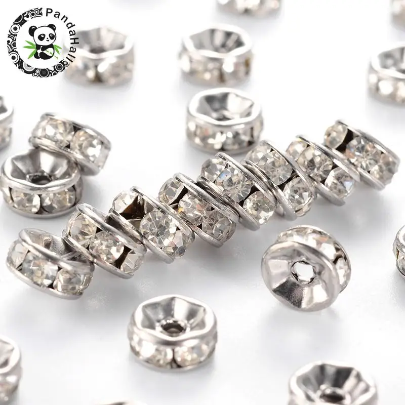 200pcs 7x3mm Disc 316 Stainless Steel Spacer Beads, with Rhinestone ...