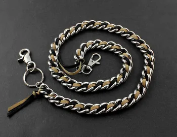 

Huge Heavy Leather Metal Braided Jeans Keychain Biker Wallet Chain CS12