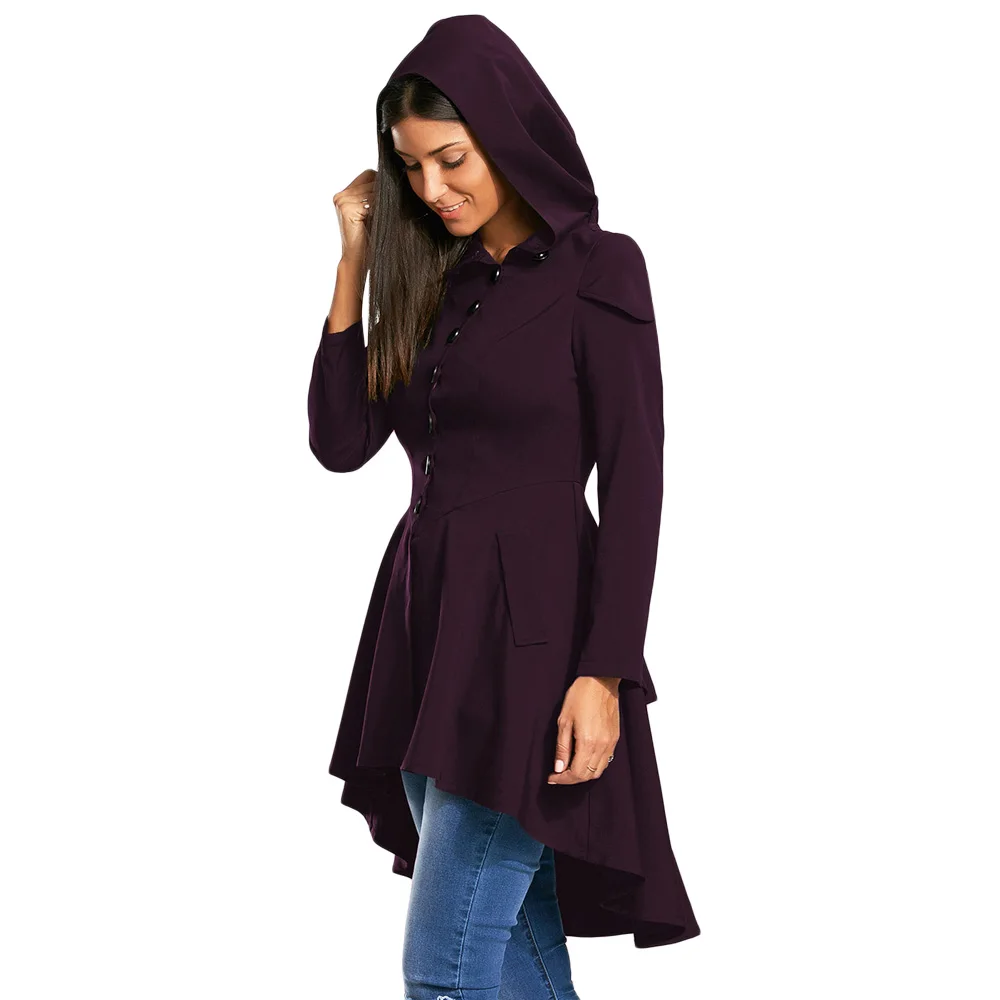 

Lortalen 2017 Women Autumn Long Coats Layered Lace Up High Low Hooded Single Breasted Criss-Cross Hooded Coats Gothic Trench