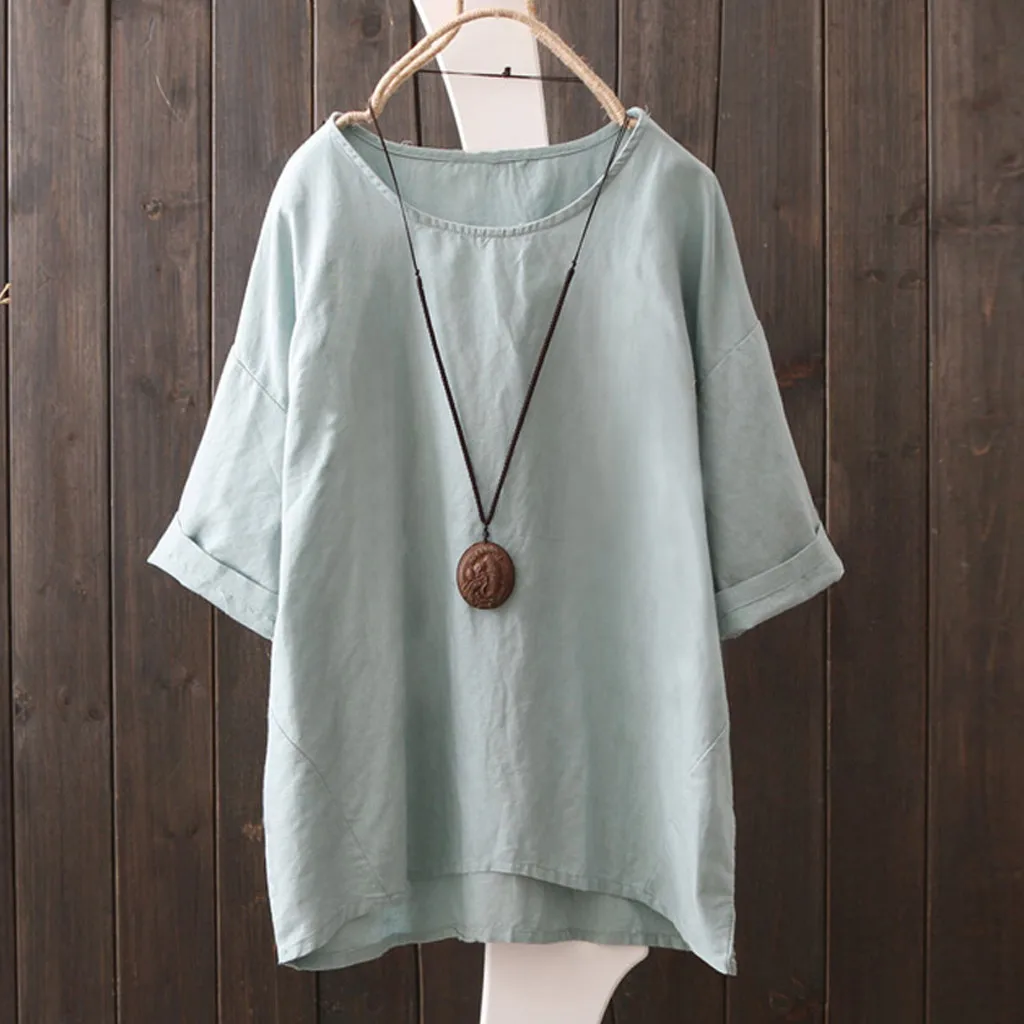 

Solid Women Cotton Linen Blouse Summer Tunic Top Loose Short Sleeve Shirt Casual Blusas Mujer Plus Size chemise femme blouse