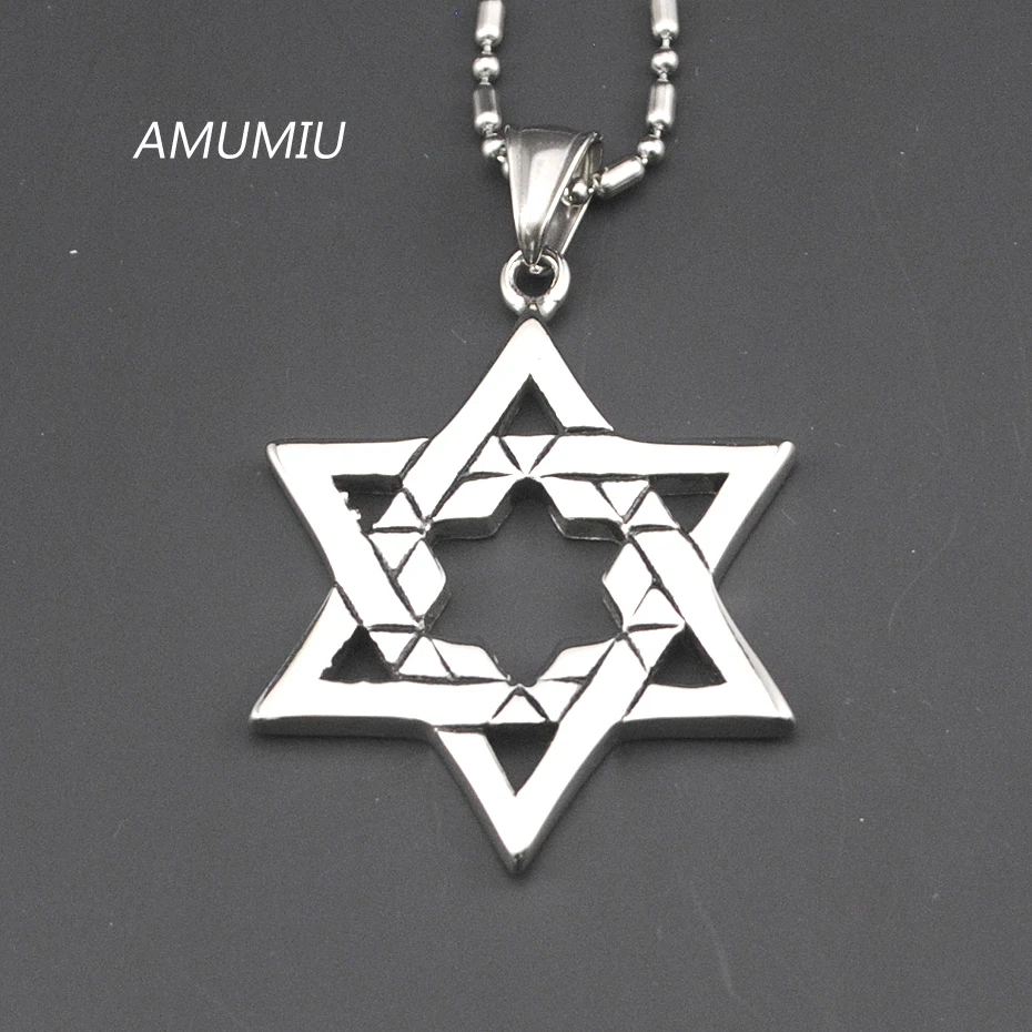 AMUMIU Jewelry Star of David Pendant Necklace Women Men Chain Stainless