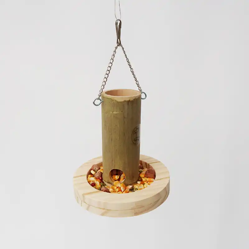 Natural Bamboo Pet Bird Feeder Waterproof Green Pavilion Bird Food