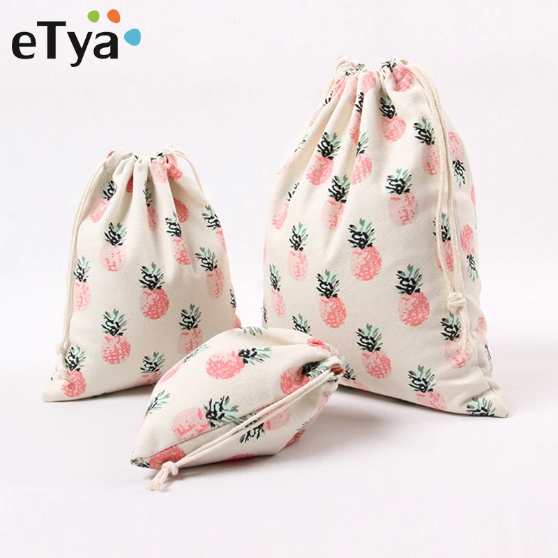 

eTya Canvas Cosmetic Bag Cotton Fabric Drawstring Bag Girls Women Travel Storage Package Tote Christmas Gifts Pouch Makeup Bags