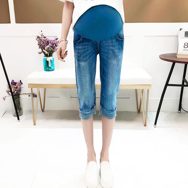 

Light Blue Vintage Denim Maternity Jeans Pants Spring Summer Clothes for Pregnant Women Pregnancy Belly Pencil Cuffs Trousers