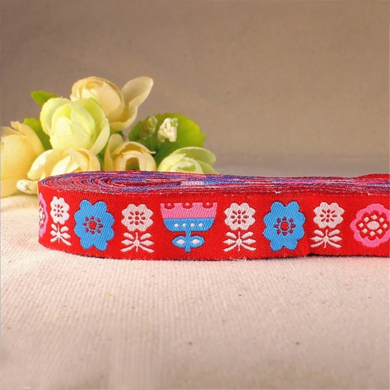 

Red Flower Series 16mm 5/8" 100% Polyester Cartoon Woven Jacquard Ribbon For DIY Sewing Accessories Headwear Or Dog Collar