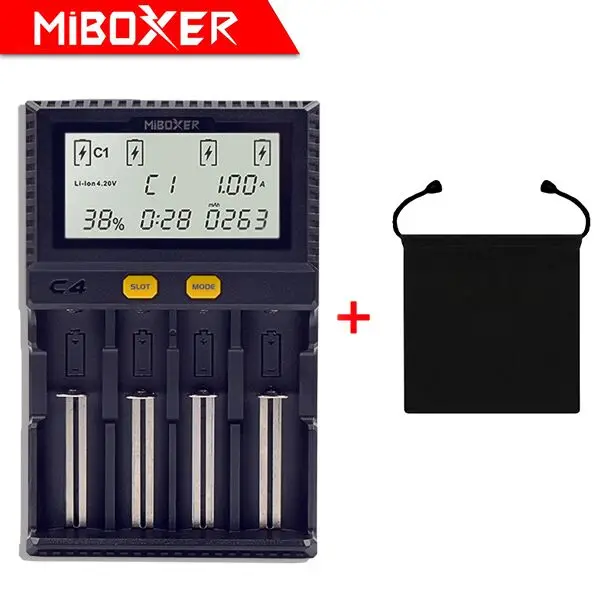 Оригинальное зарядное устройство Miboxer C4 lcd для литий-ионных/LiFePO4/Ni-MH/Ni-Cd 18650 14500 26650AAA4. 2 3,7 1,2 1,5 В Функция разрядки - Цвет: C4 with bag