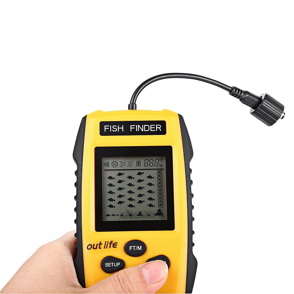 Outlife الأسماك مكتشف 0.7-100 متر 200 كيلو هرتز تحت الماء LCD سونار إنذار محول Fishfinder