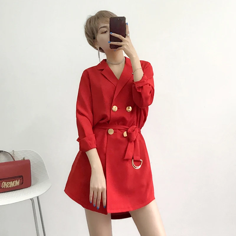 Korean 2018 Spring Casual Women Blazers Solid Mid-Long Double Breasted Sashes Women Blazer and Jackets femme Plus Size AO532 Korean 2018 Spring Casual Women Blazers Solid Mid-Long Double Breasted Sashes Women Blazer and Jackets femme Plus Size AO532