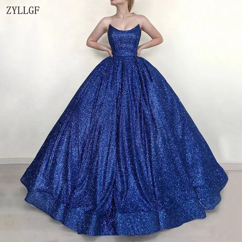 ZYLLGF длинные элегантные Вечернее Платье Блестки без бретелек Ливан Дизайн Королевский синий официальная Вечеринка Саудовская Арабский