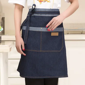 

2018 Denim Kitchen Aprons With Pockets Denim Half Unisex Woman Men's Male Lady's Cooking Restaurant work apron Pinafores Tablier