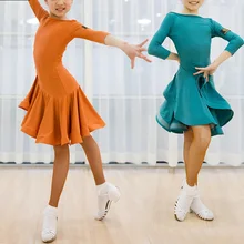 Платья для латинских танцев для девочек черные оранжевые зеленые юбки детские Бальные школьные платья для девочек детские тканевые костюмы E029