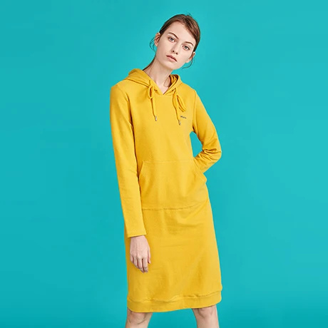 Toyouth New Autumn Long Sweater Dresses for Women Long Sleeve Pokects Maxi Ladies Dress Cotton H-Line Solid Vestidos Mujer - Цвет: Yellow