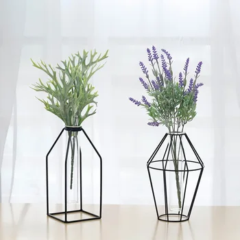 

Nordic Metal Vase Glass Hydroponic Plant Container Ornaments Home Decor Accessories Desktop Crafts Fake Flower Iron Vase Gifts