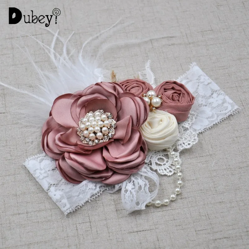 

Pearls Feathers Lace Wide Baby Girl Accessories Hair Toddler Infant Headbands Cute Photographic Head Bands for Baby Girls