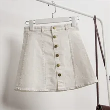 Высокая посадка на пуговице юбка джинсовое, в Корейском стиле; юбка Женская Мода