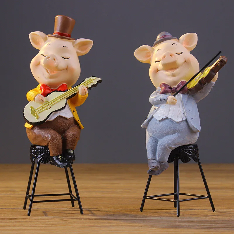 

Creative Enjoy Music Pig Figurines Miniatures Fairy Garden Terrarium Resin Crafts Rich Pig Ornament Home Car Decoration