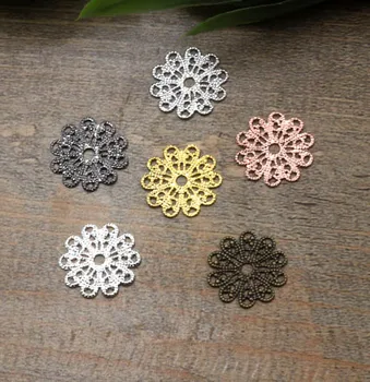 

17mm Filigree Circle Flower Wraps Connectors Metal Links European Charms Hair Clasp Bu Yao Accessories DIY Findings Multi-Color